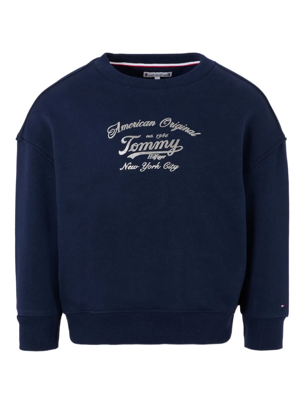 Tommy Hilfiger Junior logo-embroidered cotton sweatshirt Blauw