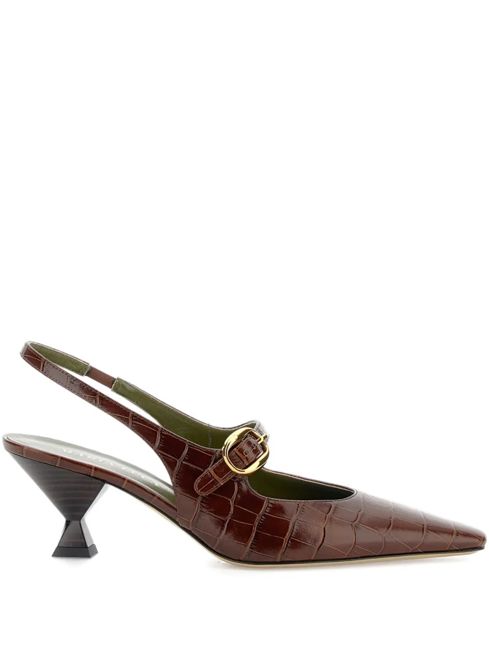 Maria Luca Crocodile-effect Slingback Pumps In Brown