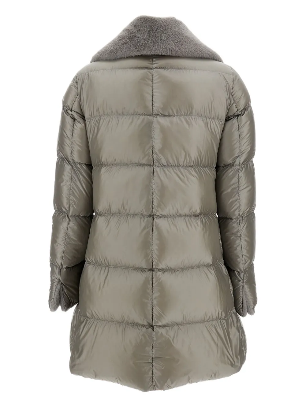 Herno Ultralight Down High Low Mid Length Coat In Green