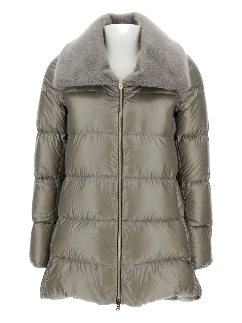 Herno Ultralight Down High Low Mid Length Coat In Green