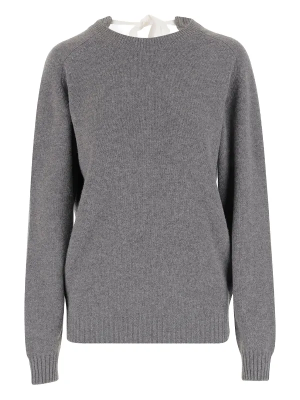 Carven Neck-tie Cashmere Sweater in Grey