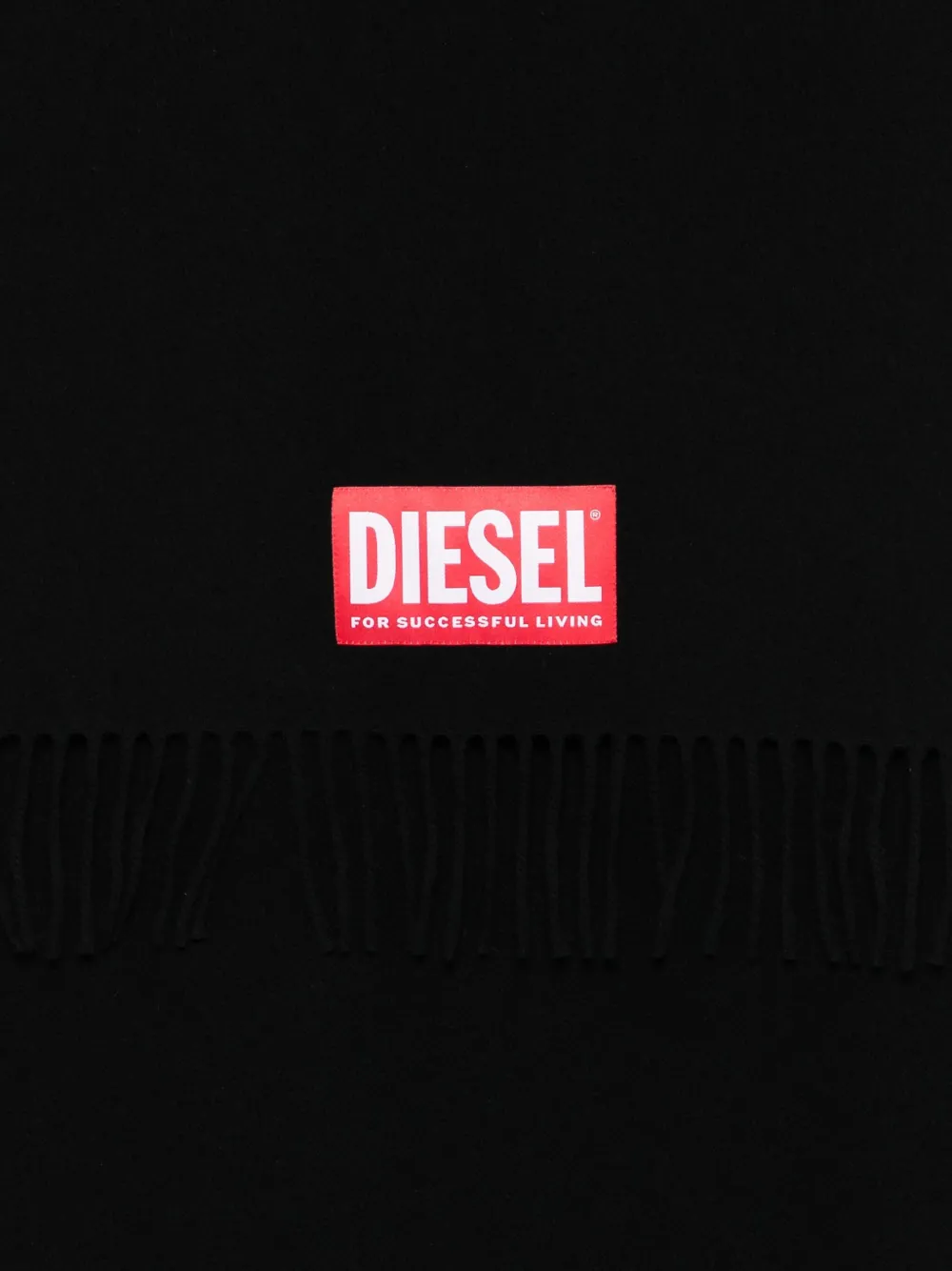 Diesel Sjaal met logo-label en franje - Zwart