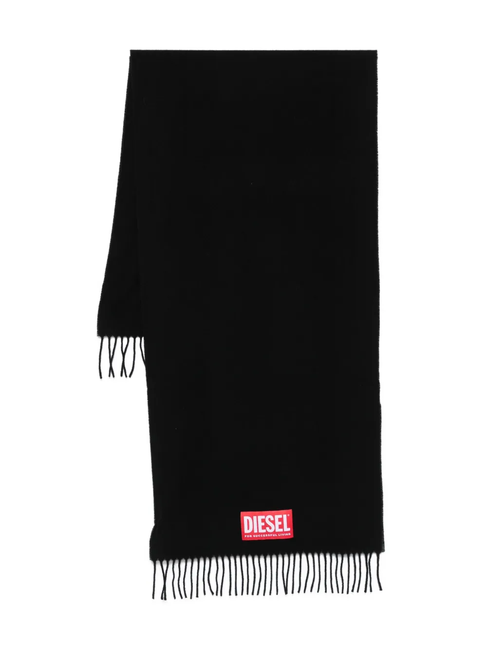 Diesel Sjaal met logo-label en franje Zwart