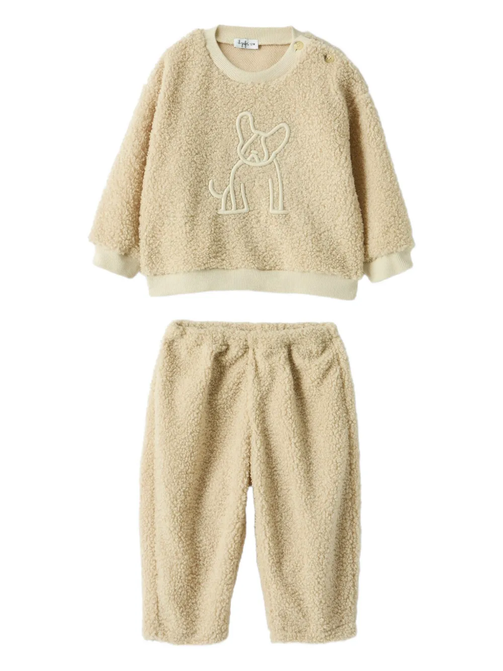 Il Gufo Babies' Dog-embroidered Fleece Tracksuit Set In Neutral