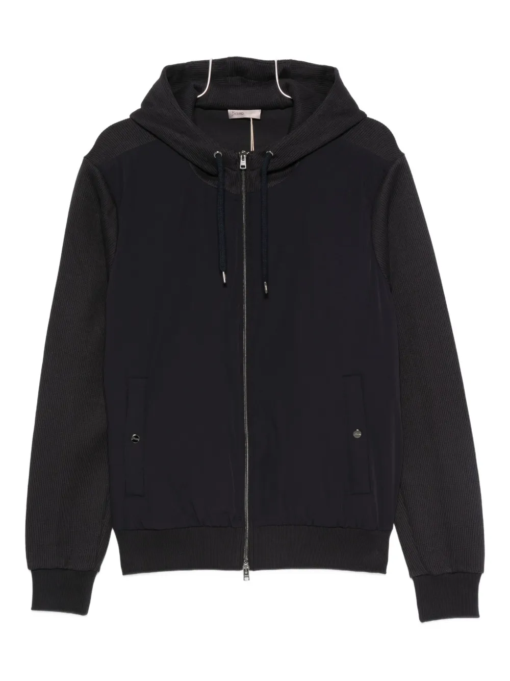 Herno Hooded Drawstring Jackets With Ribbed Finish In Black