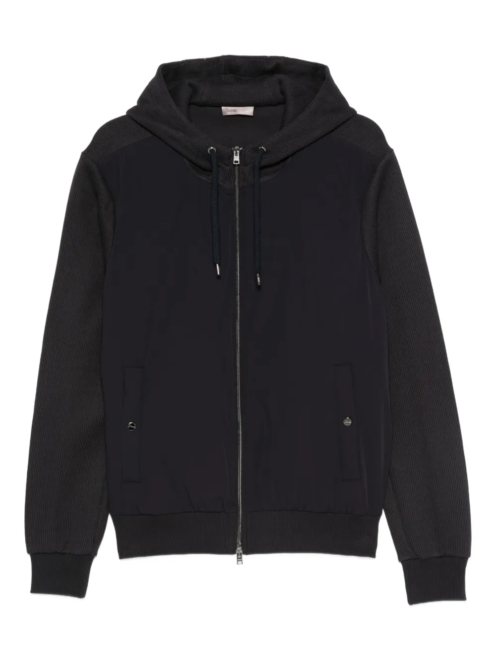 Herno ribbed panelled zip-front hoodie Blauw