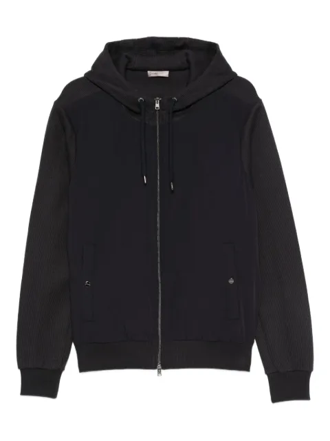 Herno ribbed panelled zip-front hoodie 