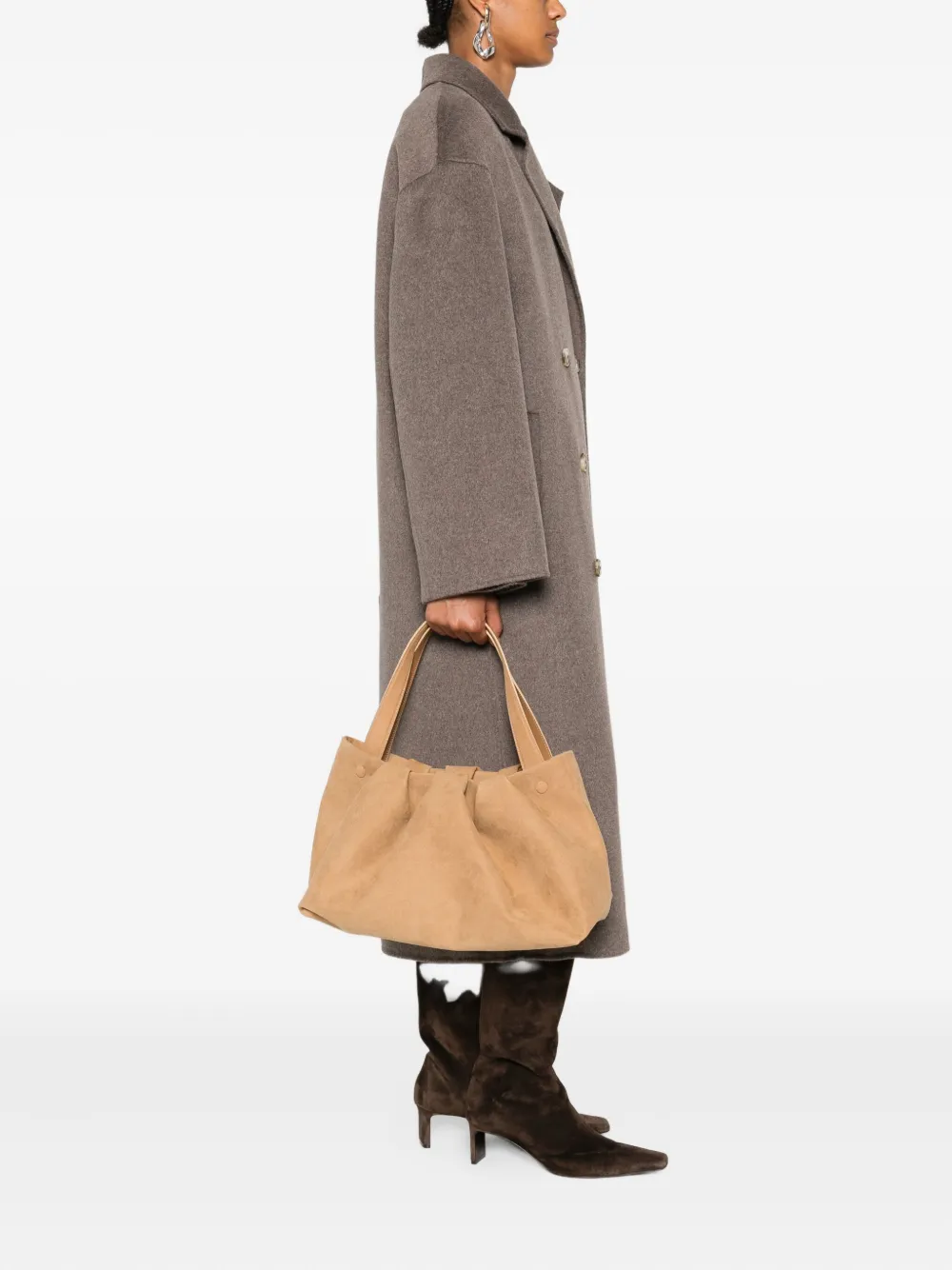 Themoirè pleated suede tote bag Beige