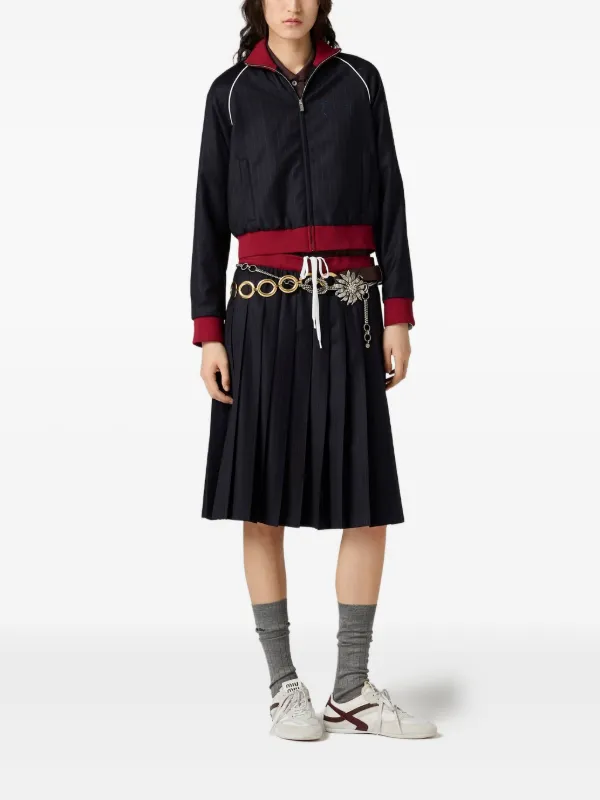 miu miu ストライプ プリーツスカート サイズ44 Miu Miu ストライプ プリーツスカート | グレー | FARFETCH JP