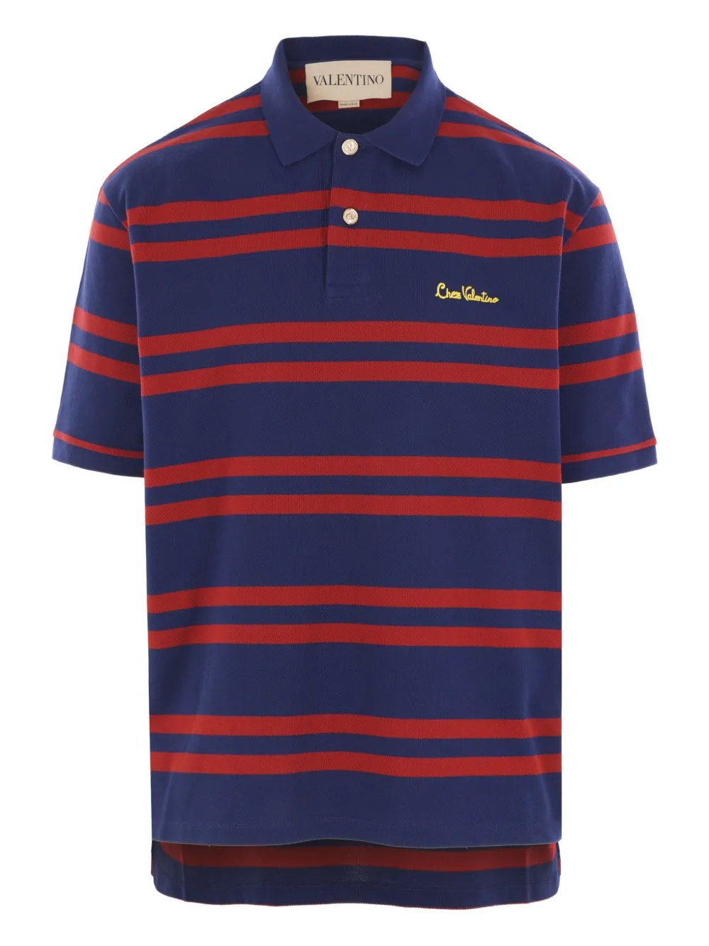 Valentino Garavani Chez Valentino embroidery striped polo shirt Blauw
