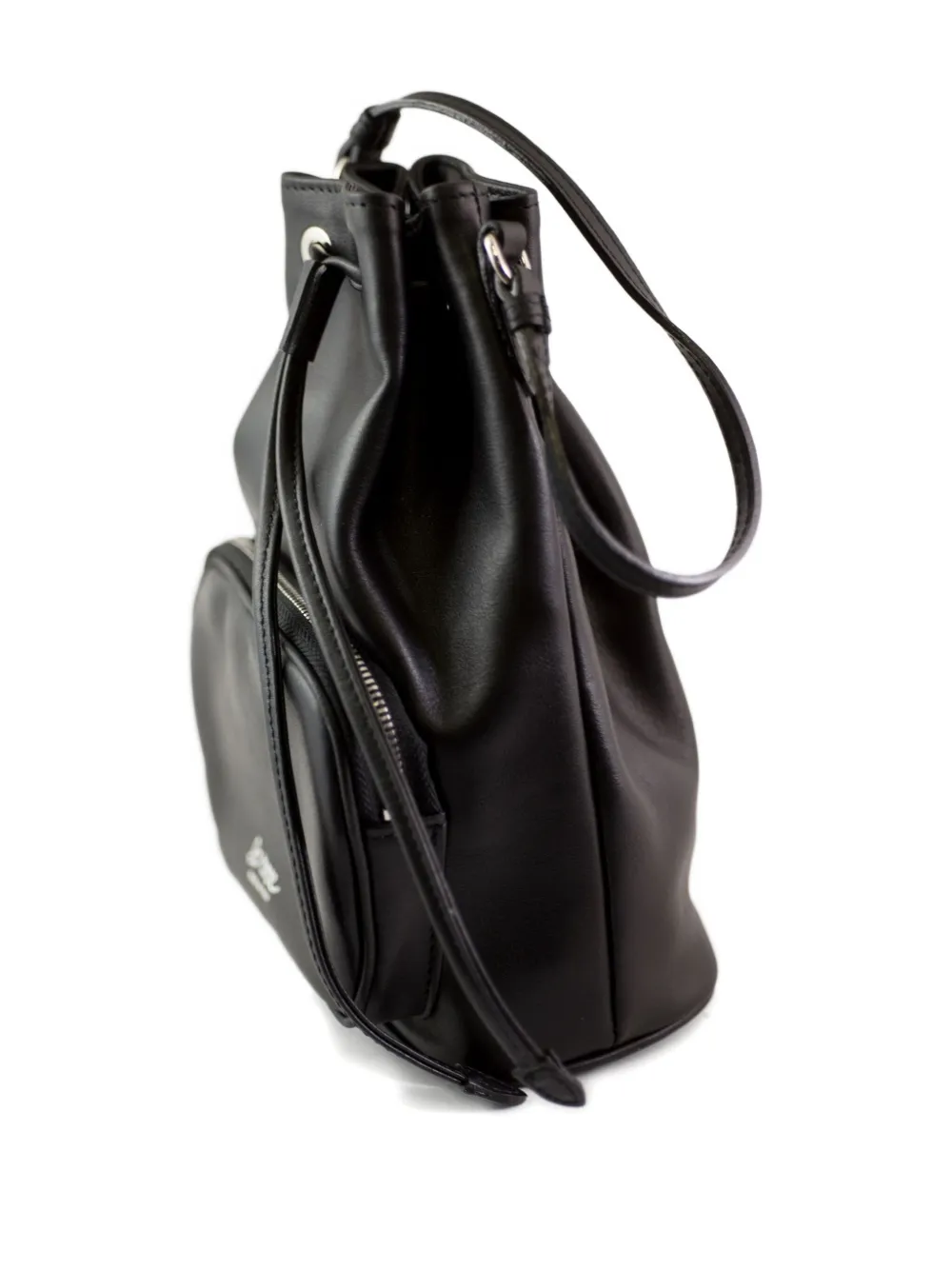 La Rose Drawstring Leather Bucket Bag In Black