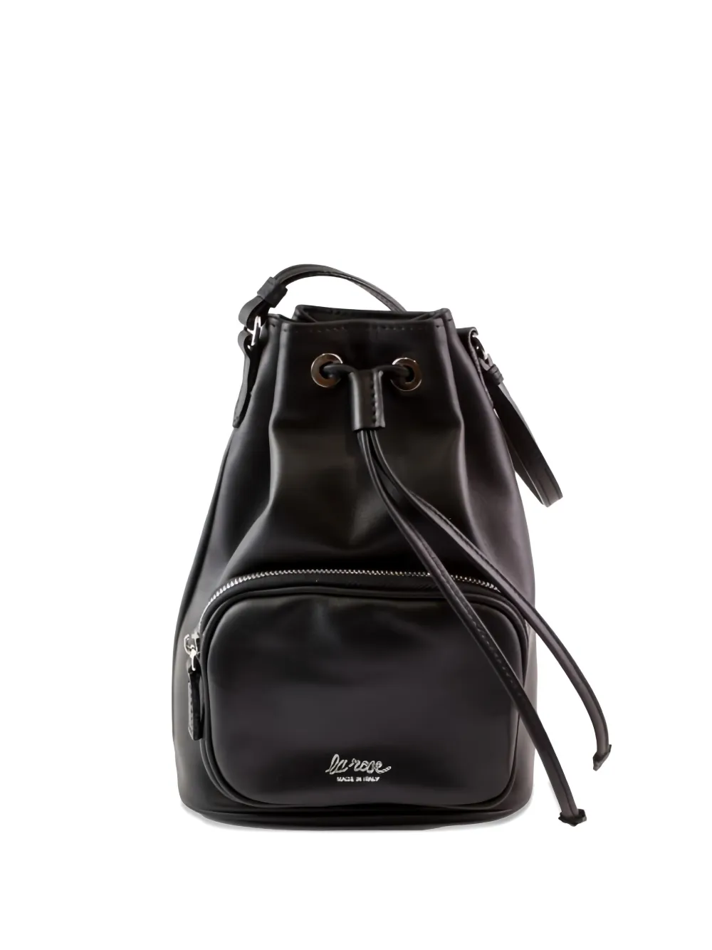La Rose Drawstring Leather Bucket Bag In Black