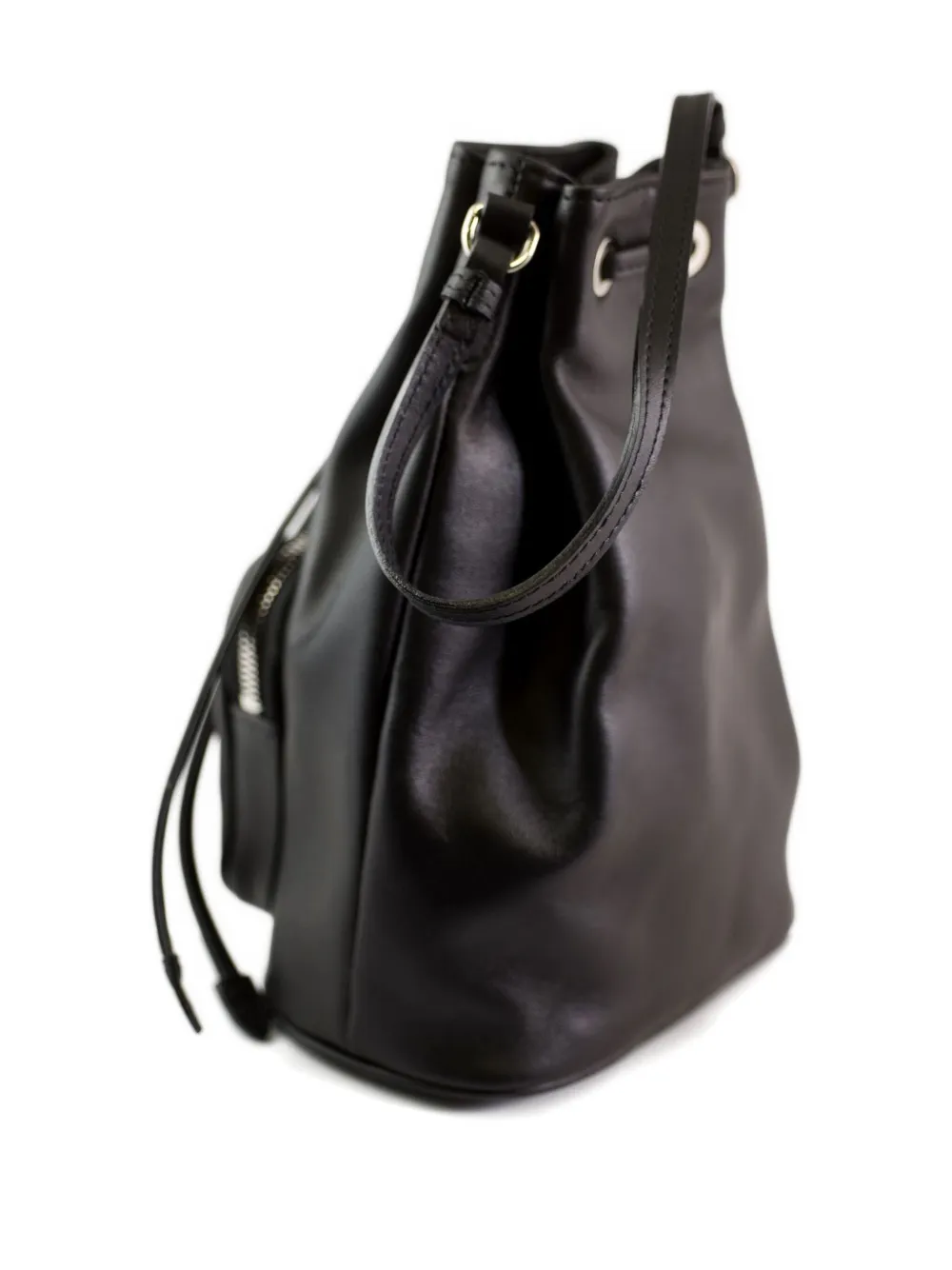 La Rose Drawstring Leather Bucket Bag In Black