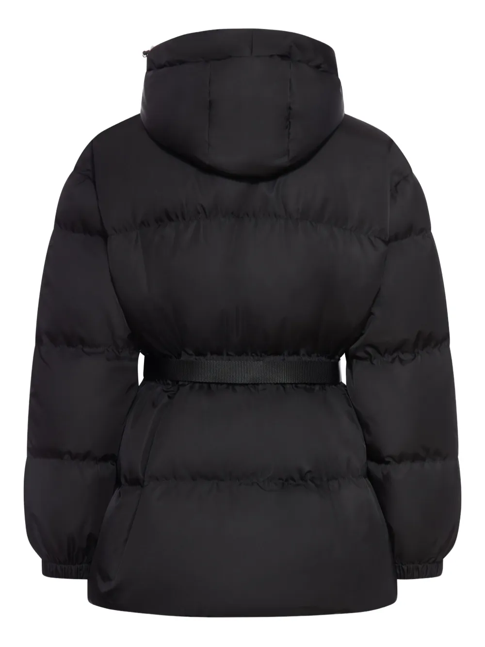 Prada hooded belted puffer jacket Zwart
