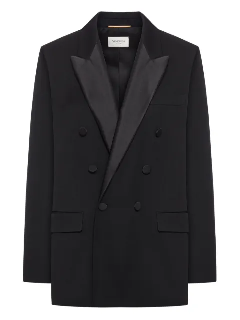 Saint Laurent двубортный блейзер с атласными лацканами