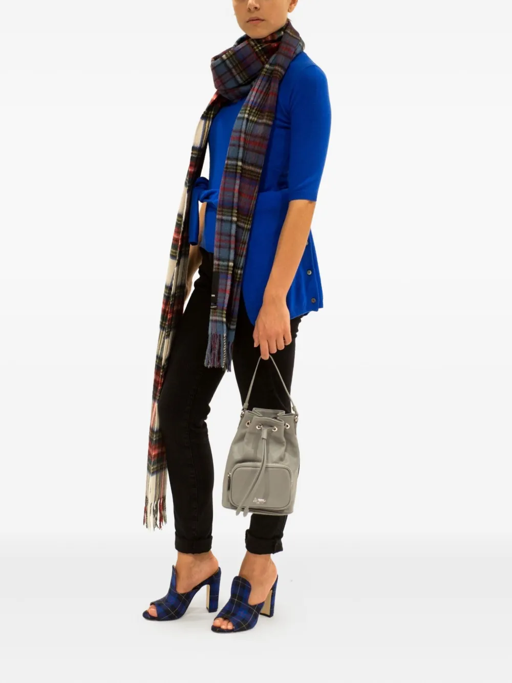 La Rose Drawstring Zip Leather Bucket Bag In Black