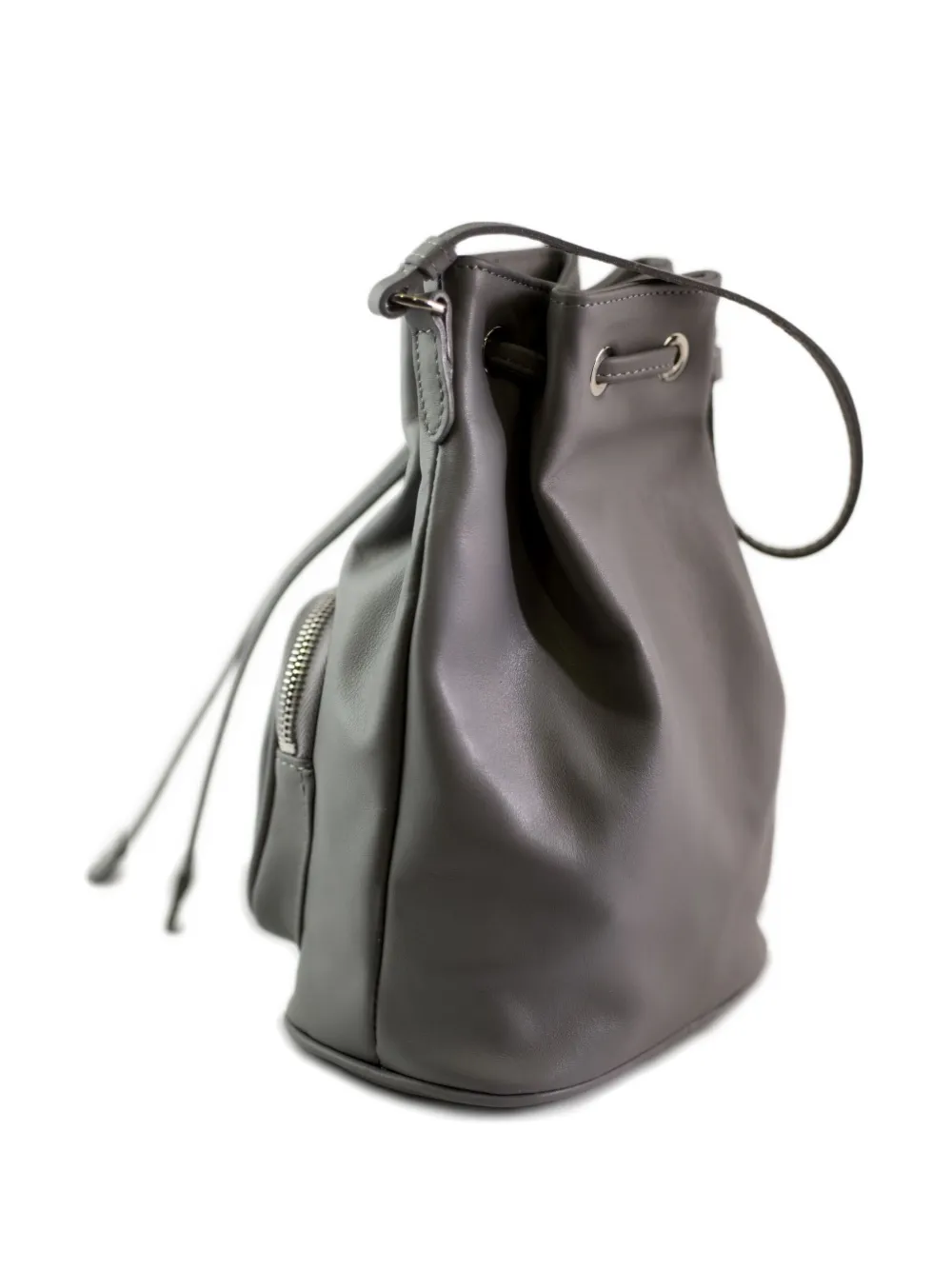 La Rose Drawstring Zip Leather Bucket Bag In Black