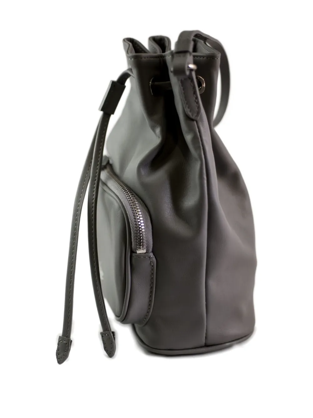 La Rose Drawstring Zip Leather Bucket Bag In Black