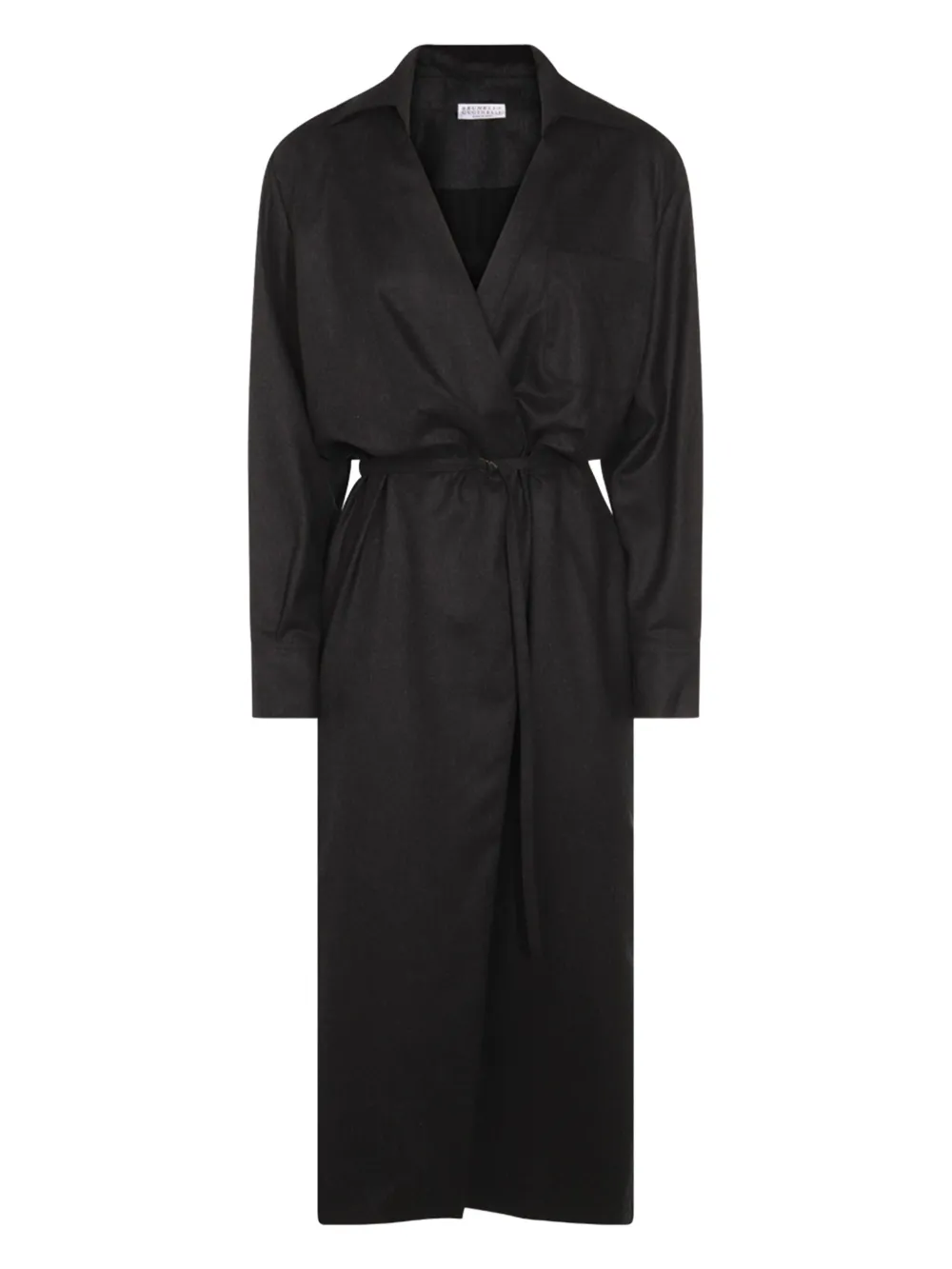 Brunello Cucinelli Wrap-effect Midi Shirt Dress In Black