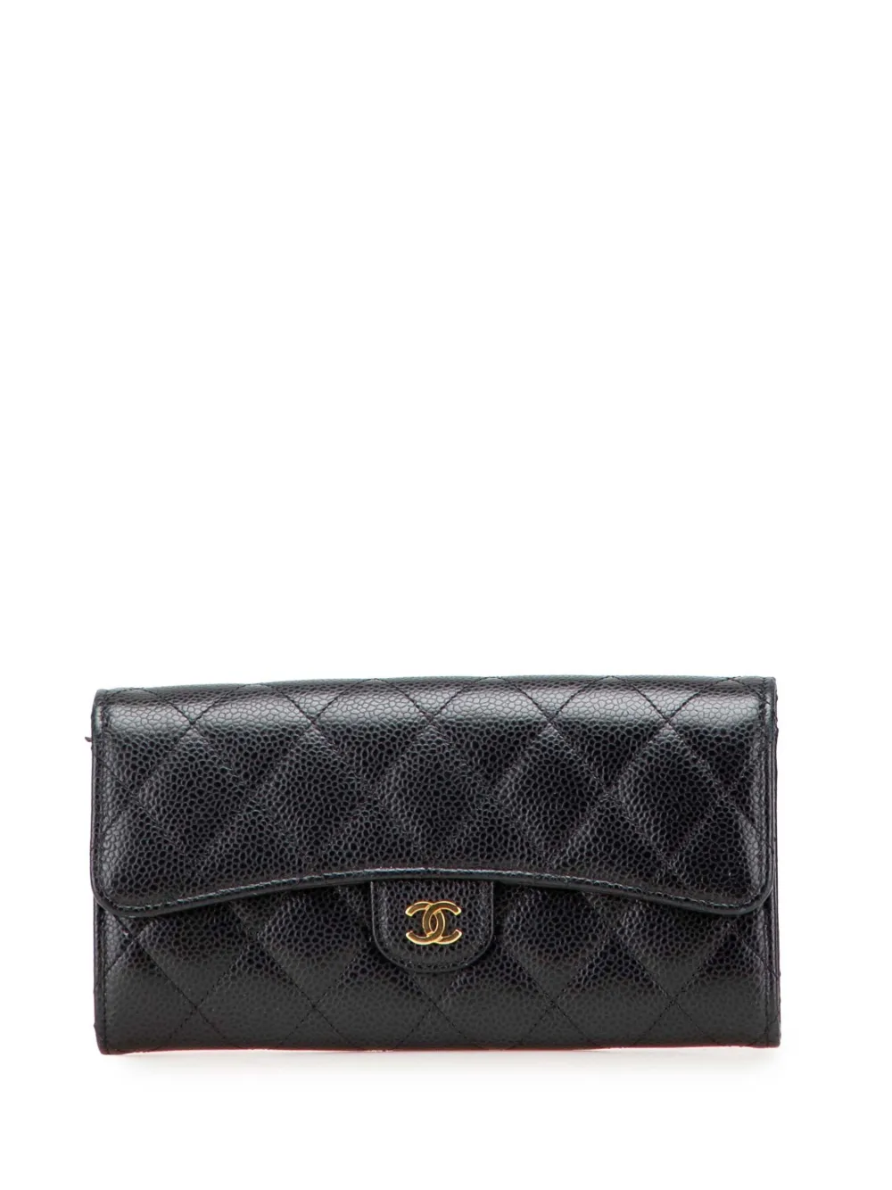 CHANEL Pre-Owned 2019 CC Quilted Caviar Classic Flap Wallet long CHANEL Pre-Owned 2019 CC Quilted Caviar Classic Flap Wallet long