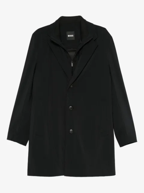 BOSS three-button notched-lapels coat