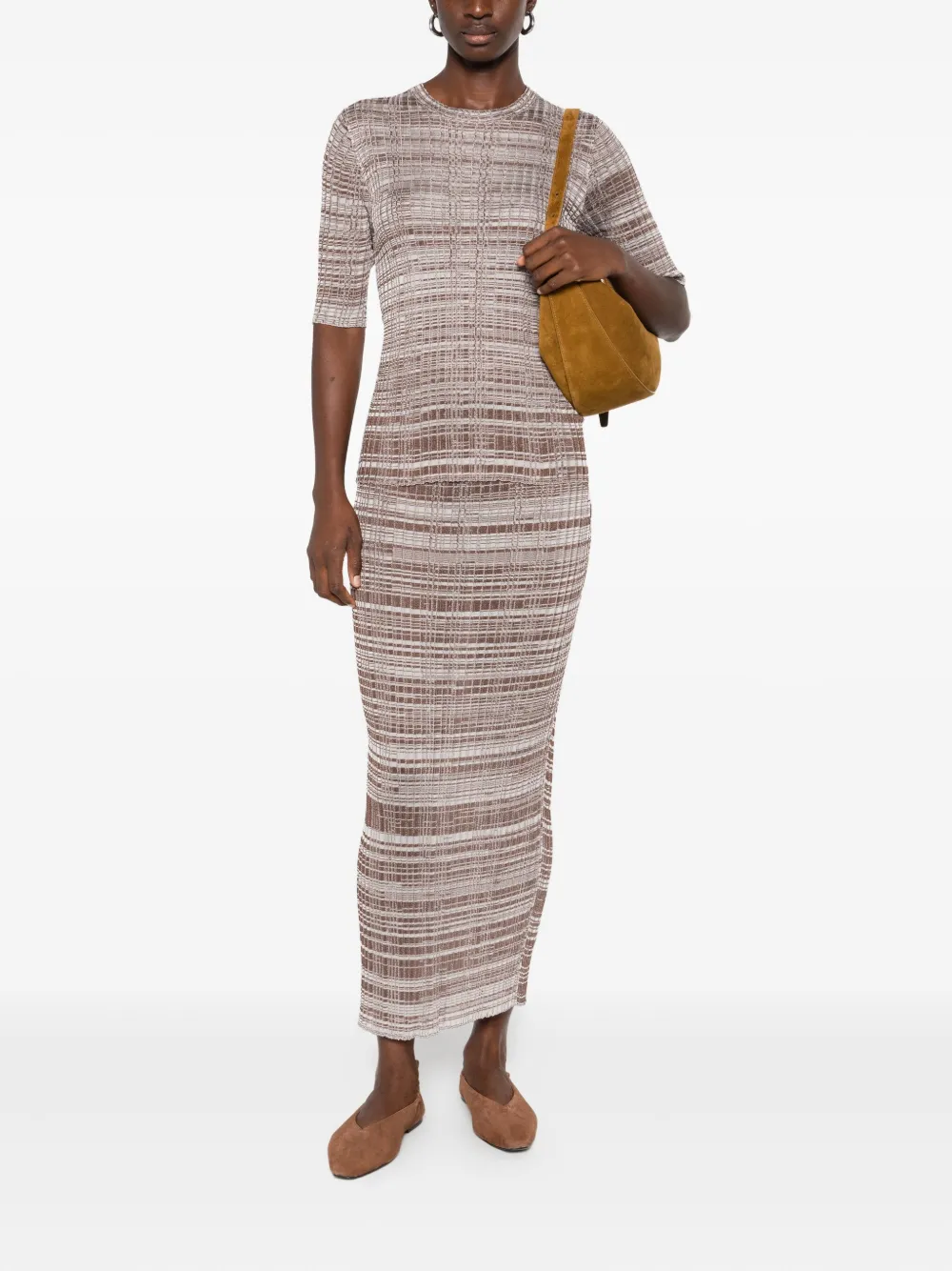 Fabiana Filippi Gestreepte geribbelde maxi-rok - Bruin