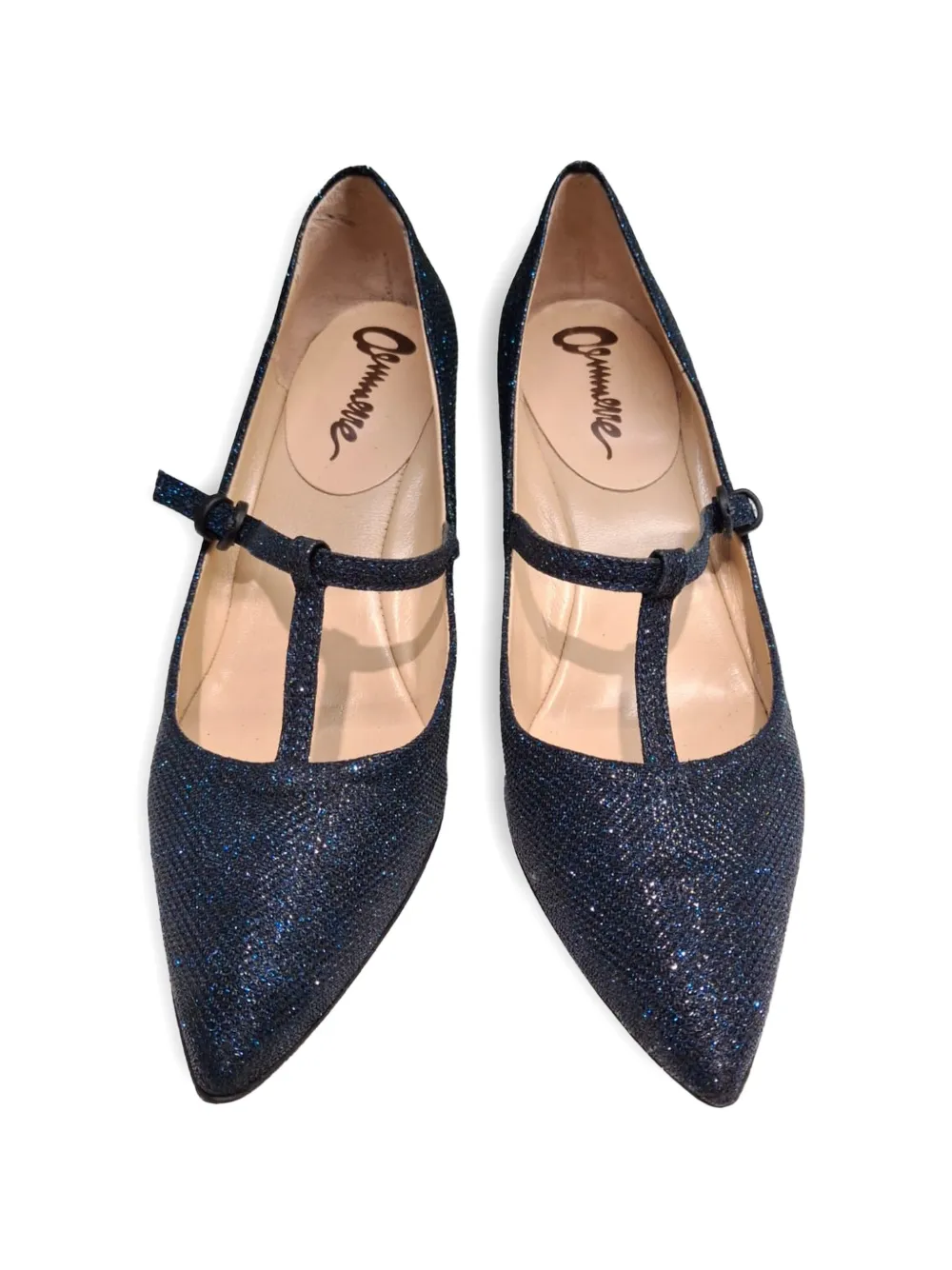 LA ROSE glitter-effect t-bar pumps Blauw