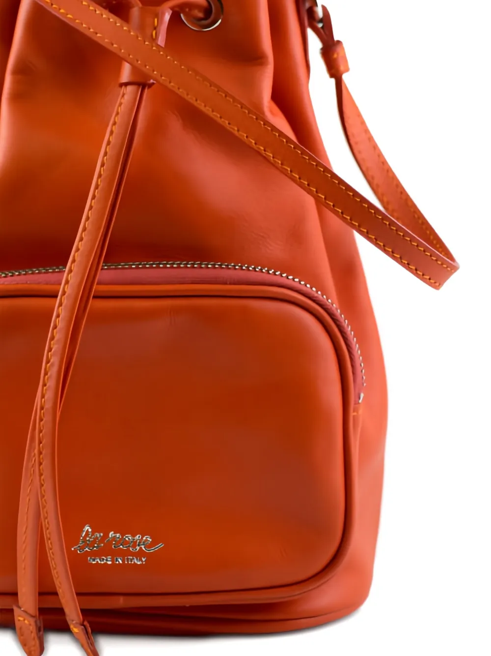La Rose Drawstring Leather Bucket Bag In Orange