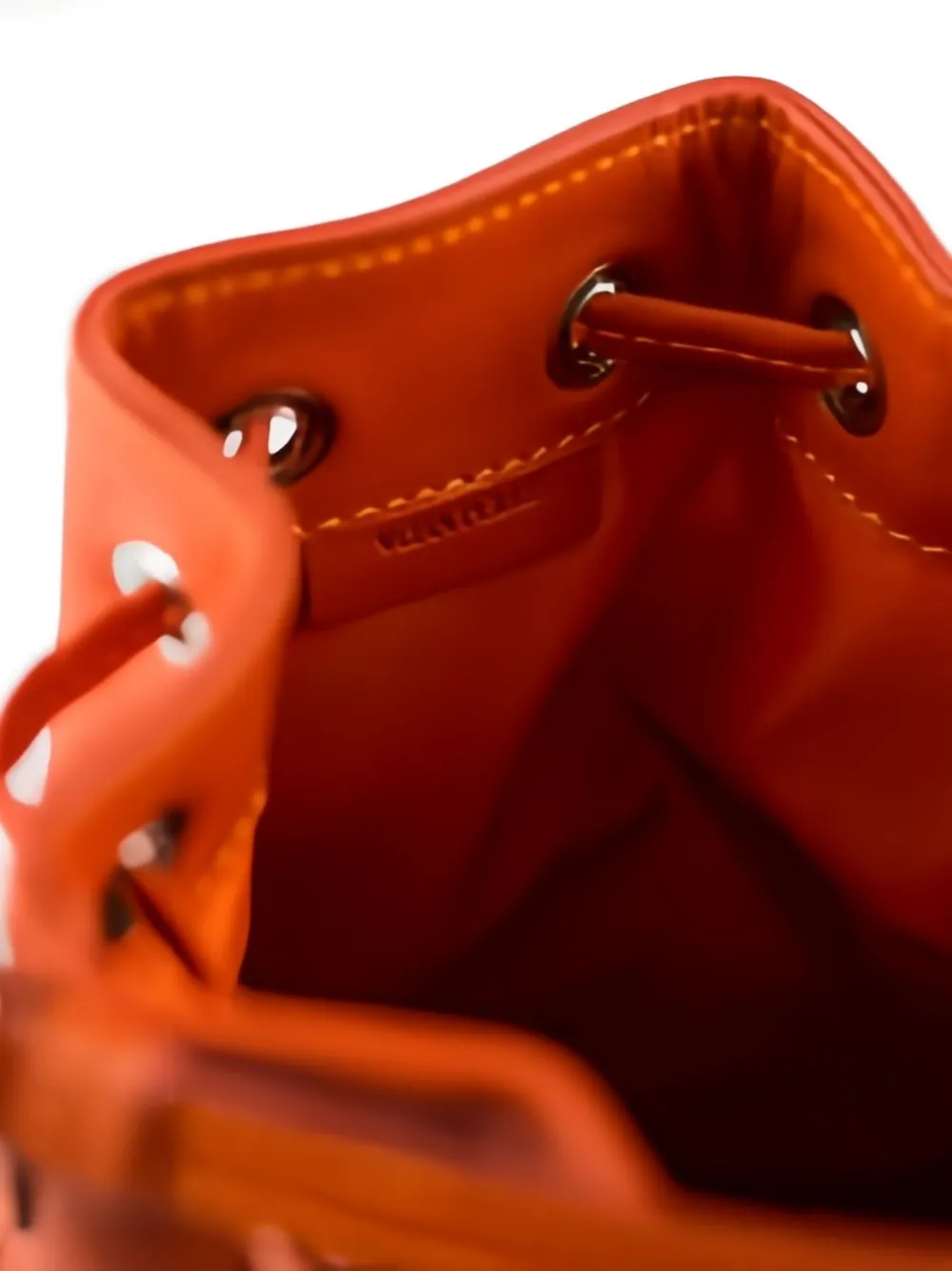 La Rose Drawstring Leather Bucket Bag In Orange