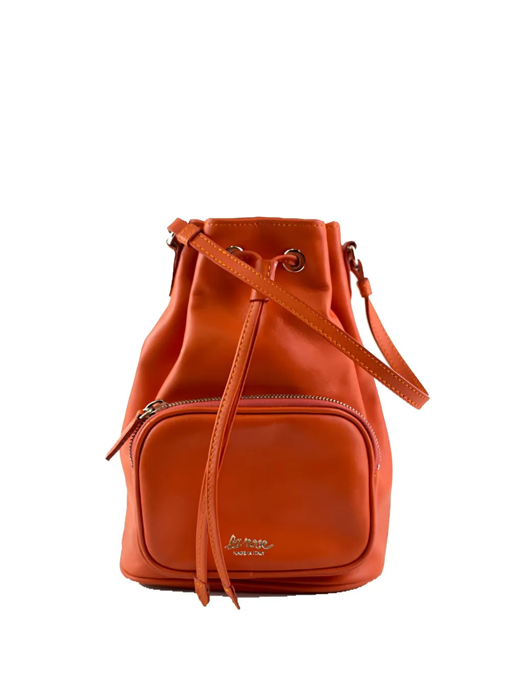 La Rose Drawstring Leather Bucket Bag In Orange