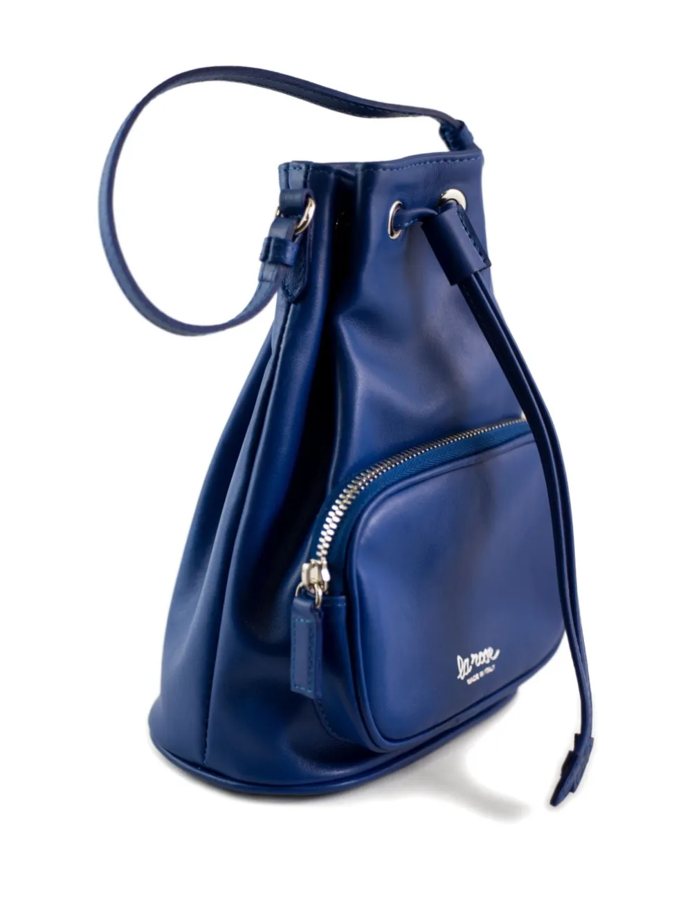 La Rose Zip Leather Bucket Bag In Blue