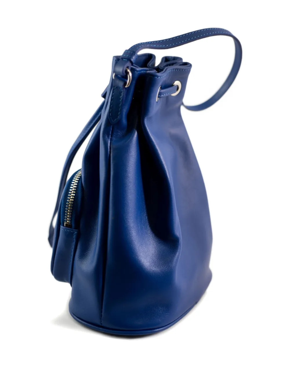 La Rose Zip Leather Bucket Bag In Blue