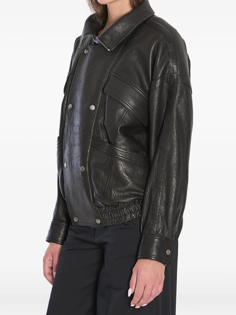  Saint Laurent Buttoned Leather Jacket - Black 
