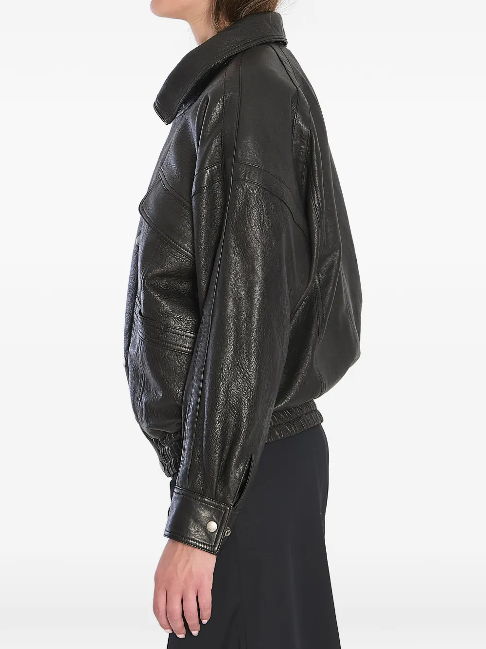  Saint Laurent Buttoned Leather Jacket - Black 