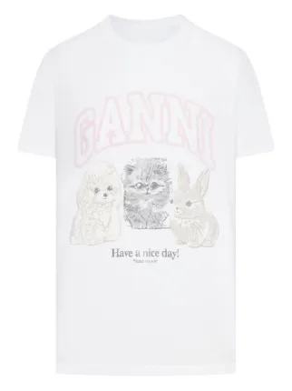GANNI アニマルプリント Tシャツ | ホワイト | FARFETCH JP