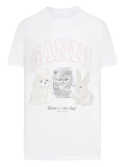 GANNI cotton animal-print T-shirt