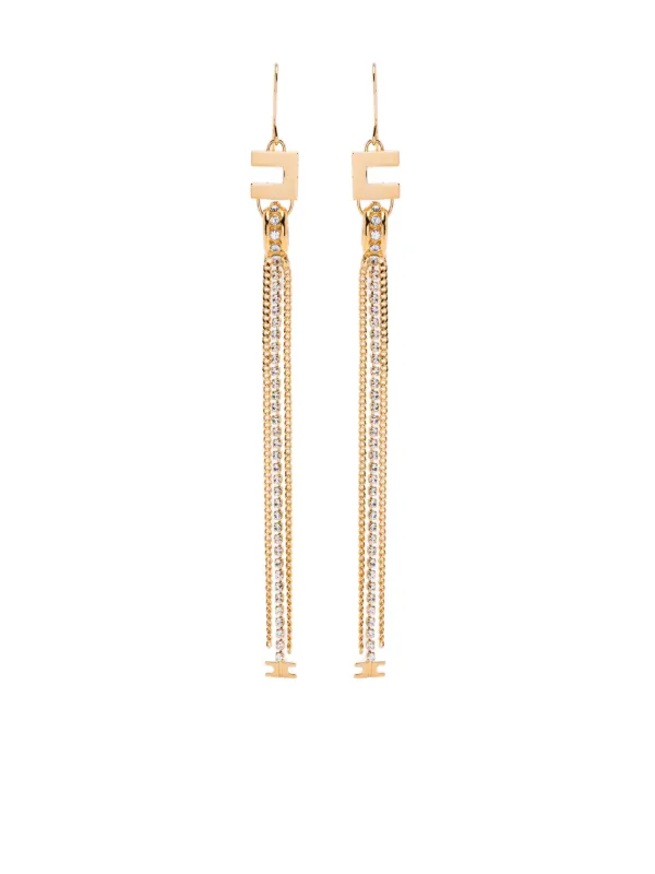 ELISABETTA FRANCHI ラインストーン付ゴールドメタル ロゴピアス 24-25AW】ELISABETTA メタル＆ラインストーン ロゴピアス