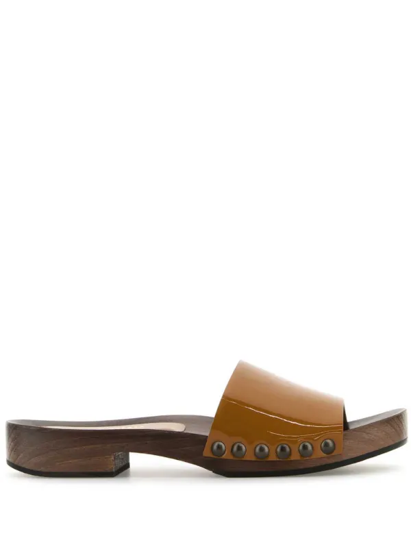 Miu Miu Patent-leather Studded Sandals in Brown