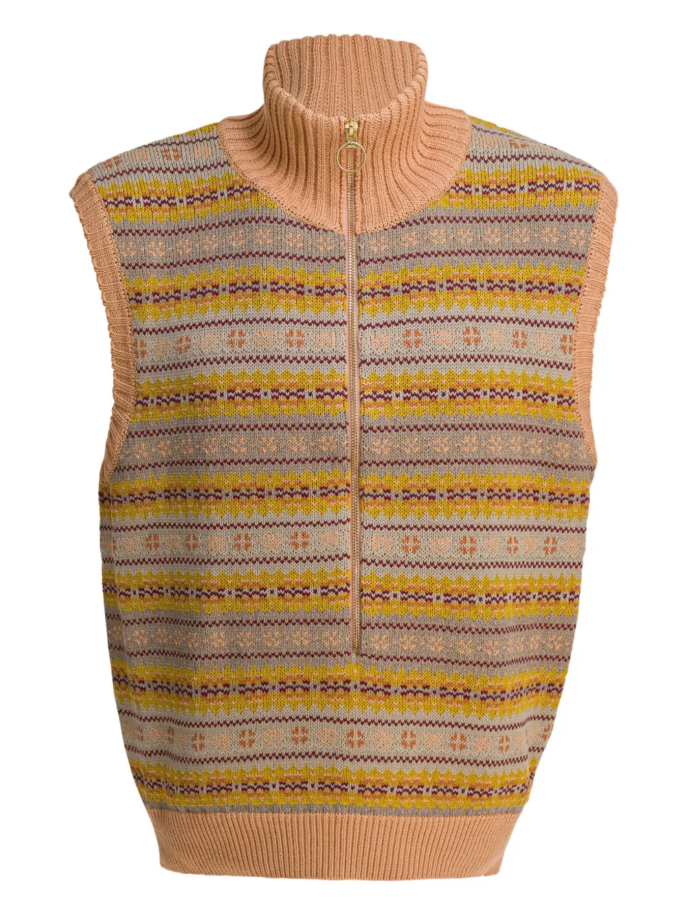 high-neck half-zip knitted vest