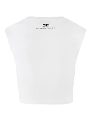 【★完売必至★】ELISABETTA FRANCHI ☆ レース Tシャツ Elisabetta Franchi women's ribbed knit top tk97s41e2 Butter