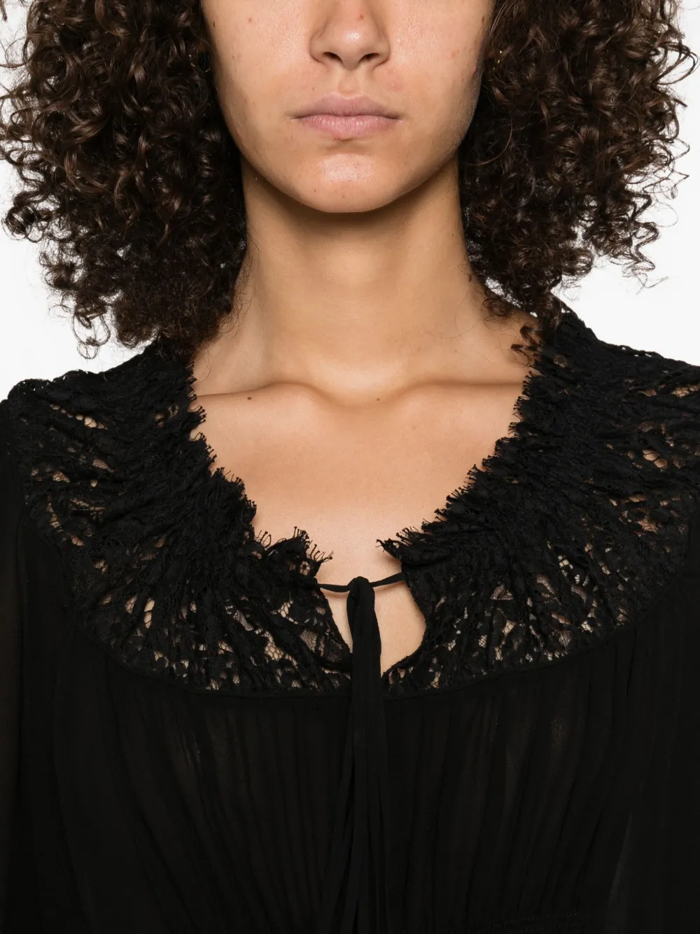 Chloé lace-trimmed pleated blouse Zwart