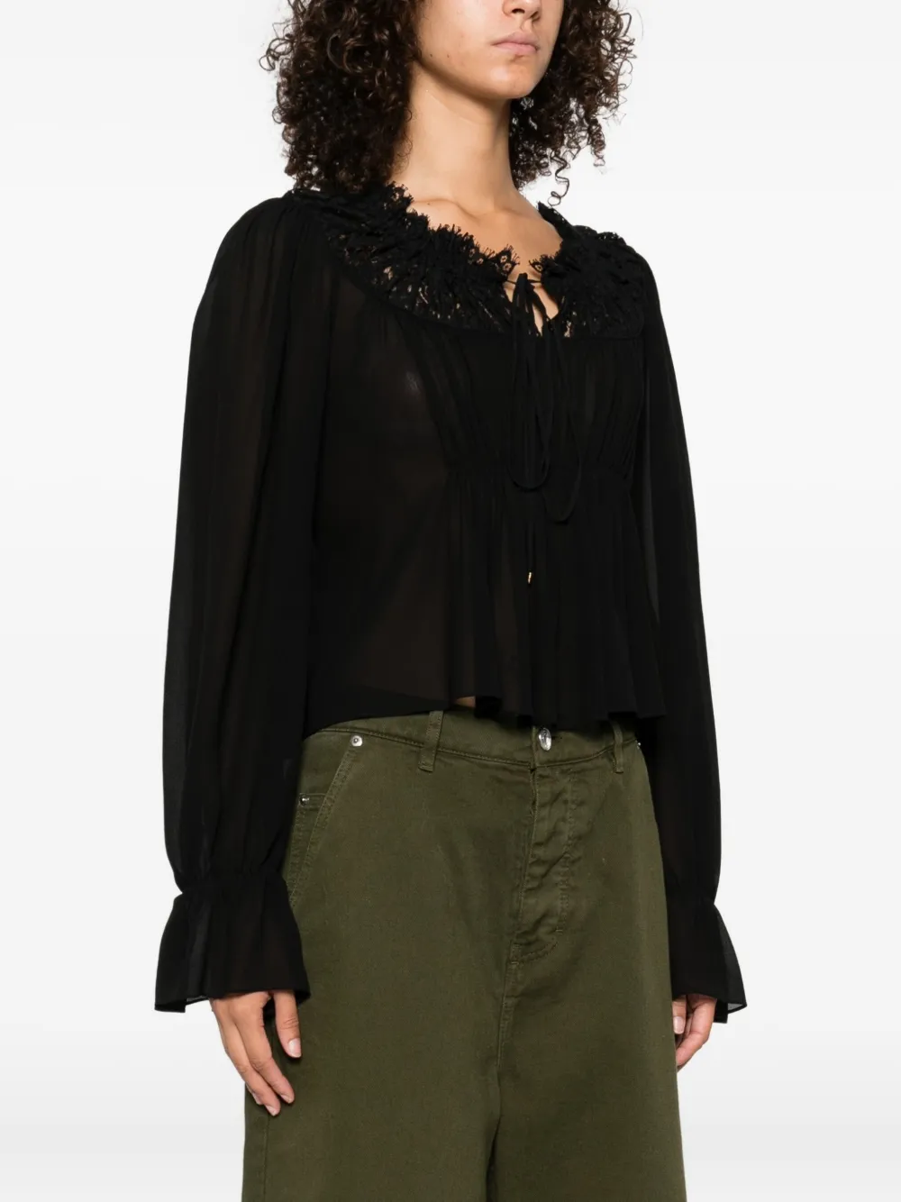 Chloé lace-trimmed pleated blouse Zwart