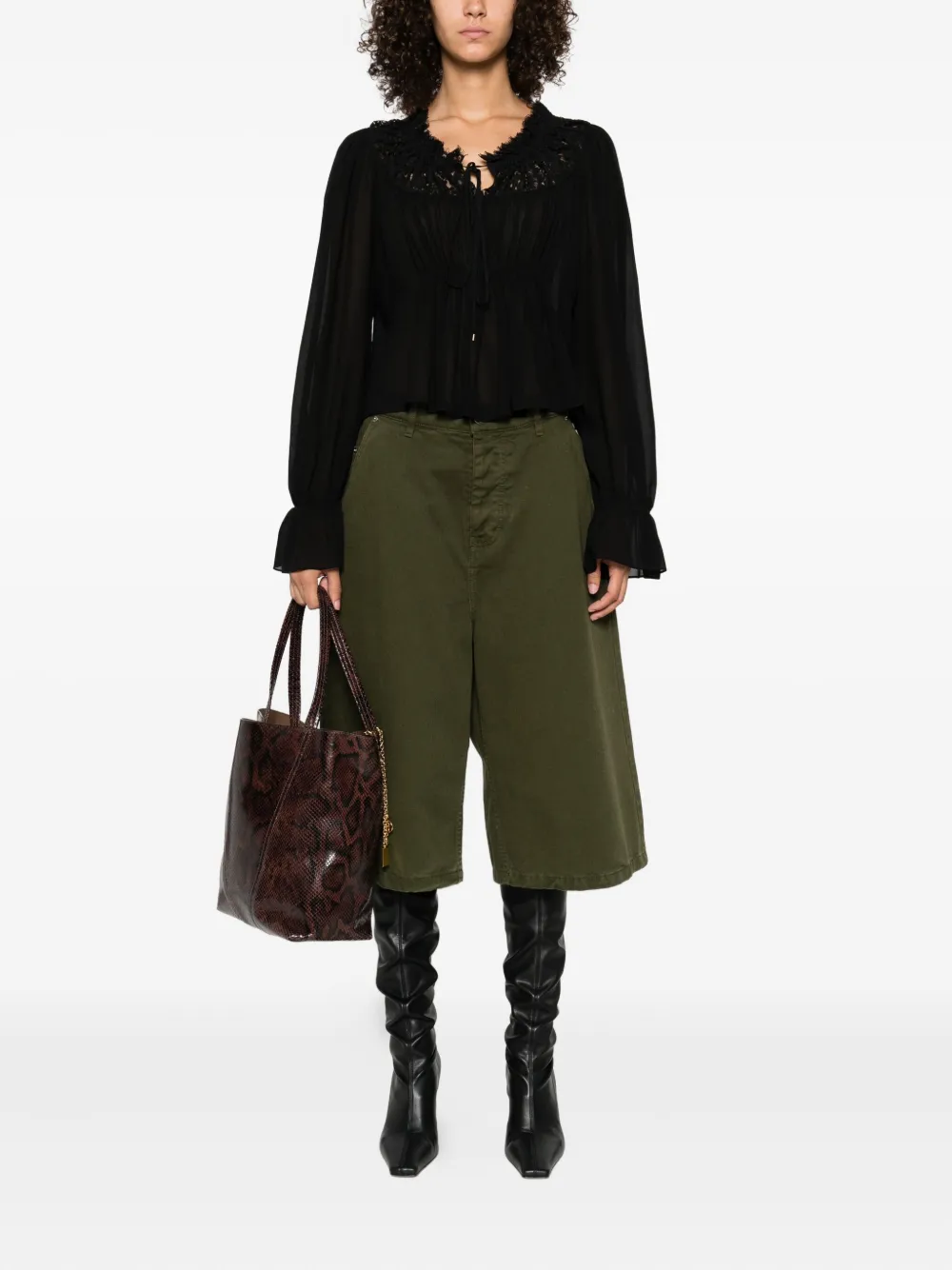 Chloé lace-trimmed pleated blouse Zwart