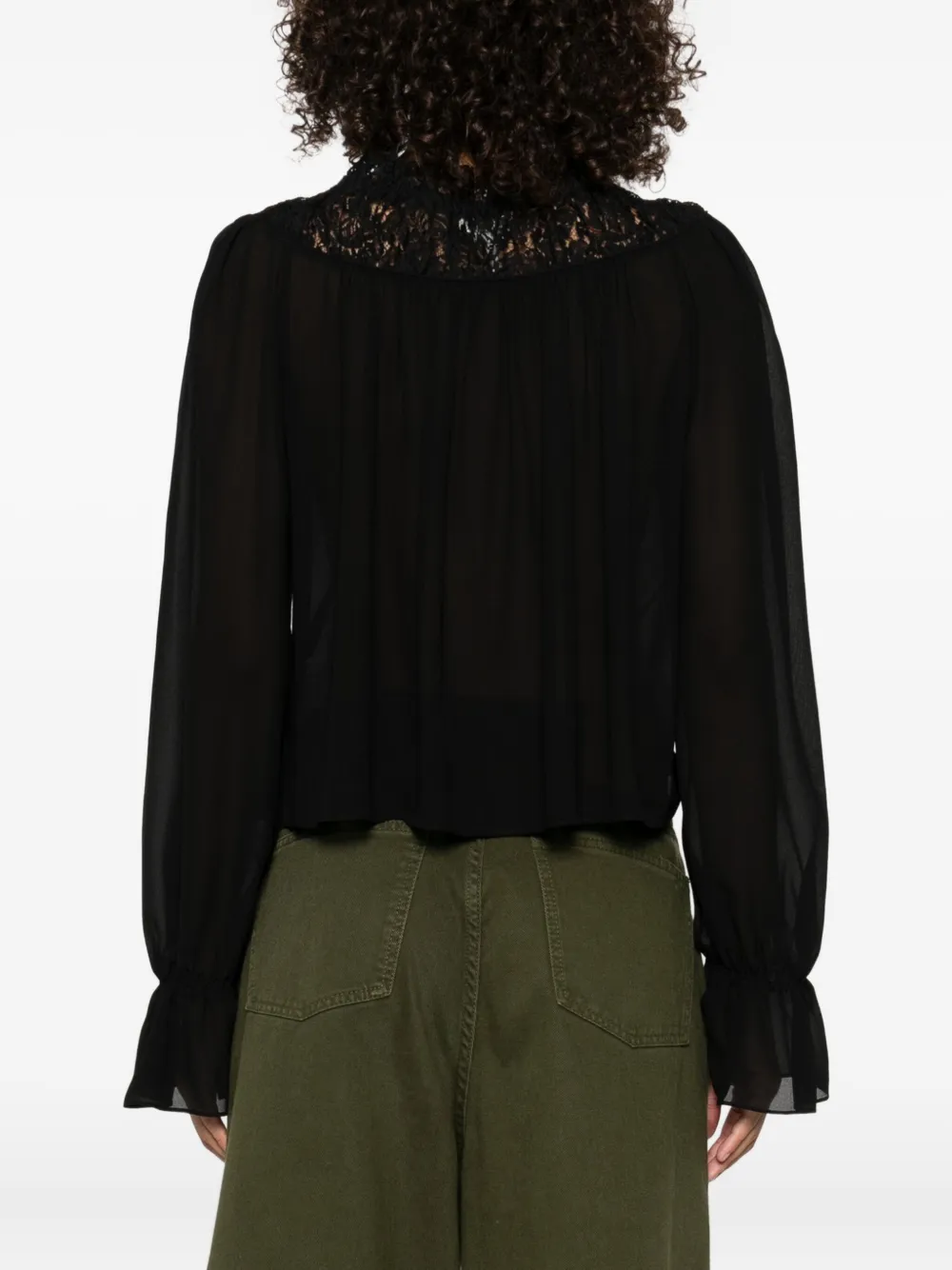 Chloé lace-trimmed pleated blouse Zwart