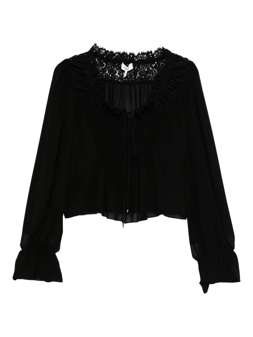 Chloé lace-trimmed pleated blouse Zwart