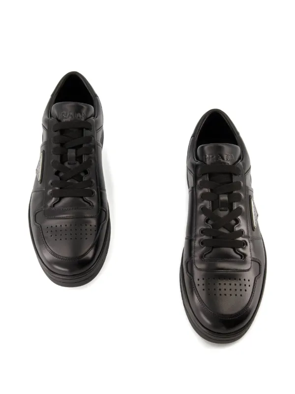 Prada Leather triangle-logo Sneakers | Black | FARFETCH NO
