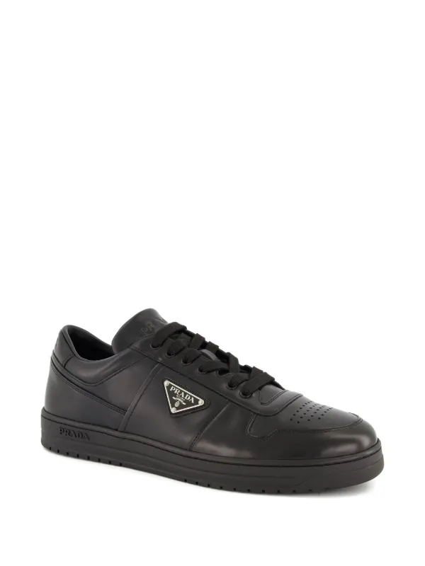 PRADA ブラック Prada Leather triangle-logo Sneakers | Black | FARFETCH NO