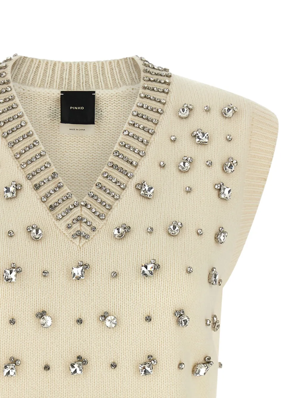 PINKO crystal-embellished V-neck vest Beige