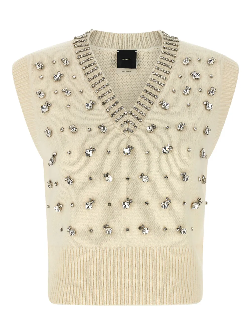 PINKO crystal-embellished V-neck vest Beige