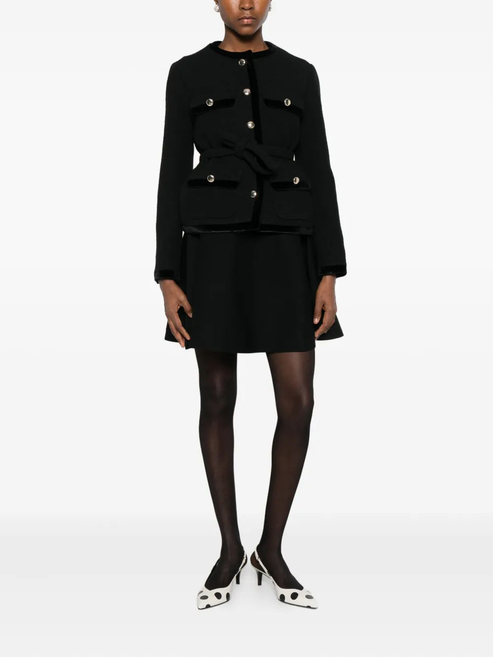 Maje velvet-trim belted jacket | Tweed Jackets | Image 2